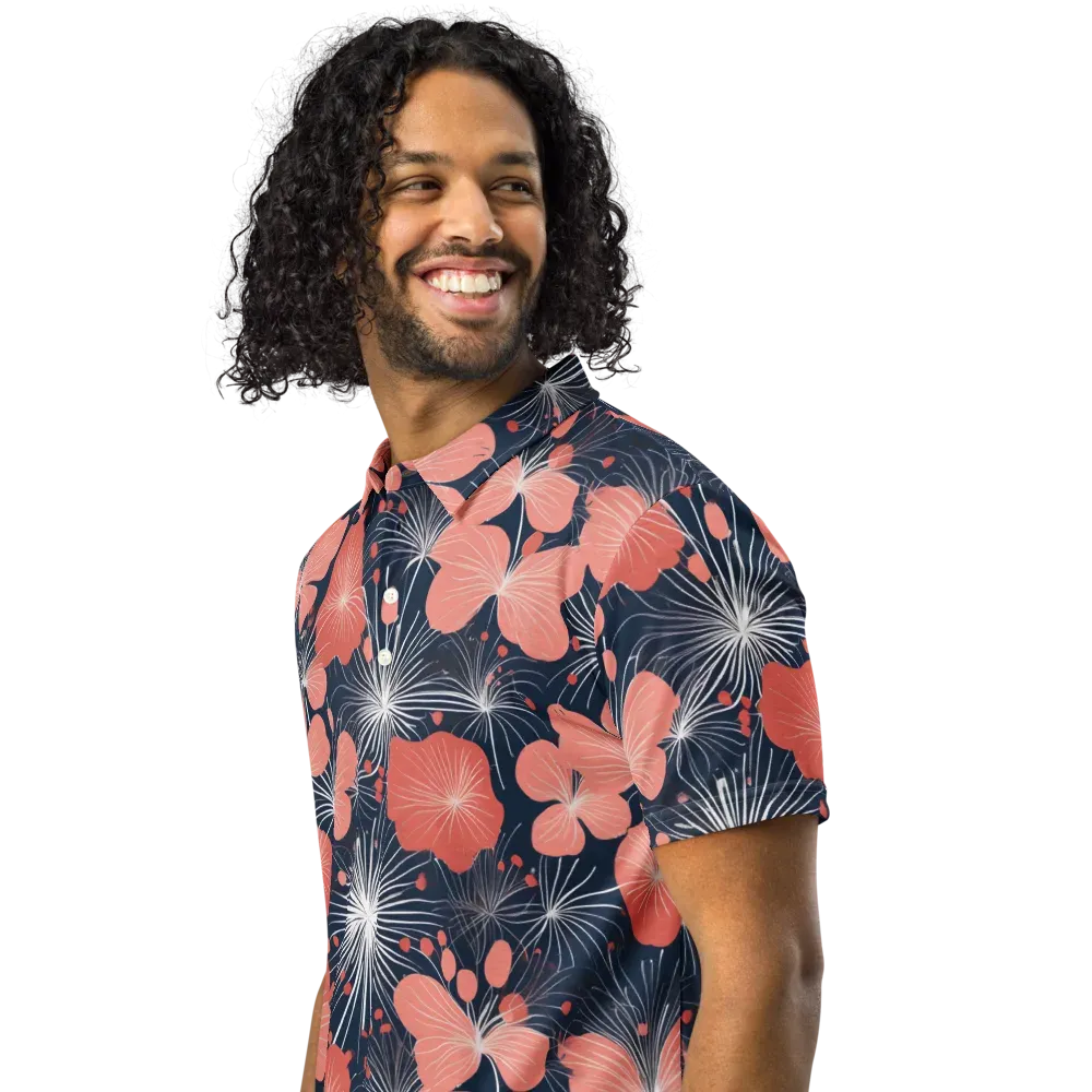 Coral Midnight Bloom on Men's Slim Fit Polo Shirt — Left Front