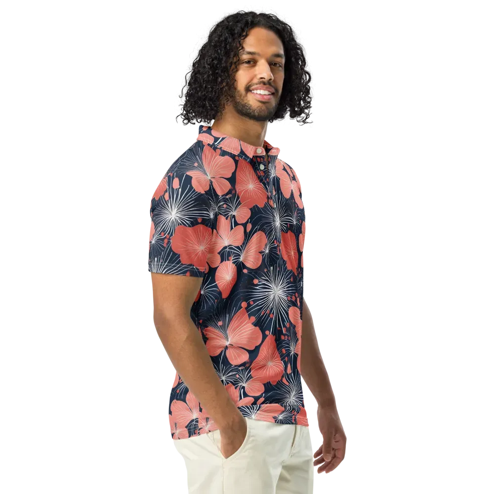 Coral Midnight Bloom on Men's Slim Fit Polo Shirt — Right Front