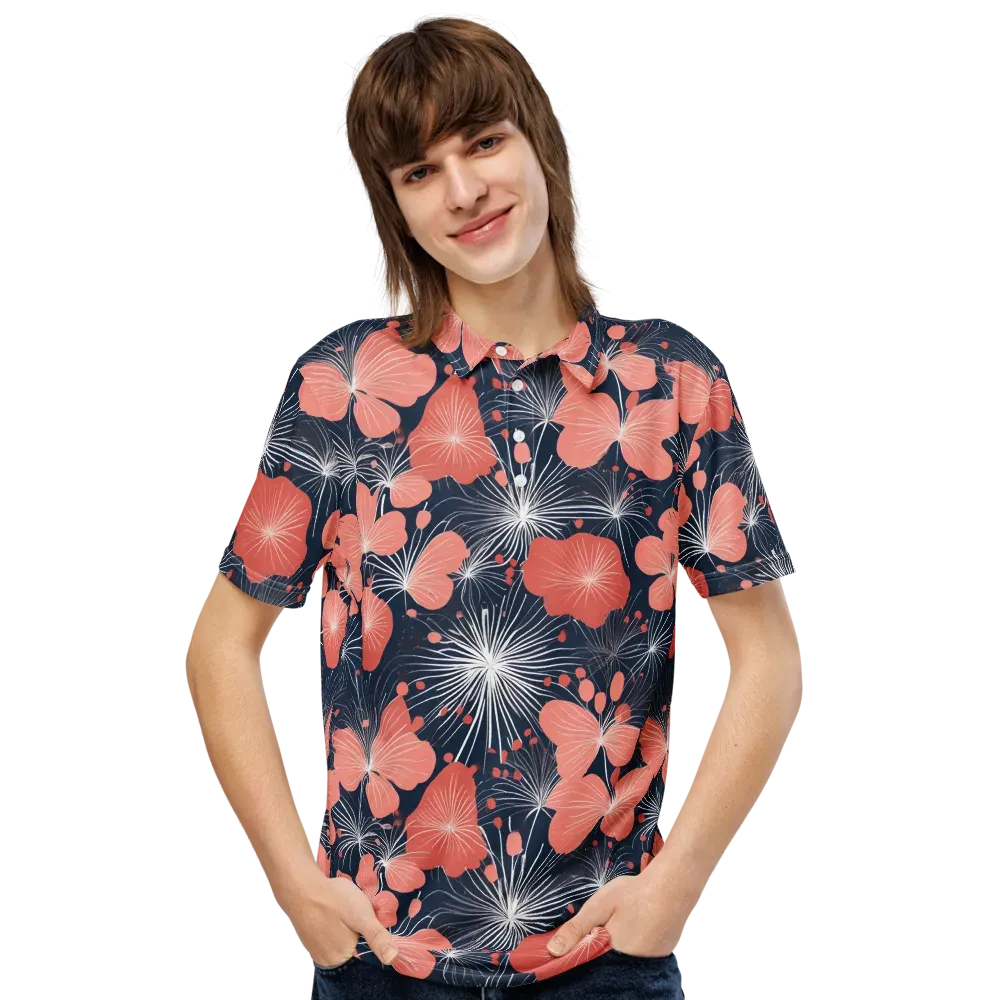 Coral Midnight Bloom on Men's Slim Fit Polo Shirt — Front