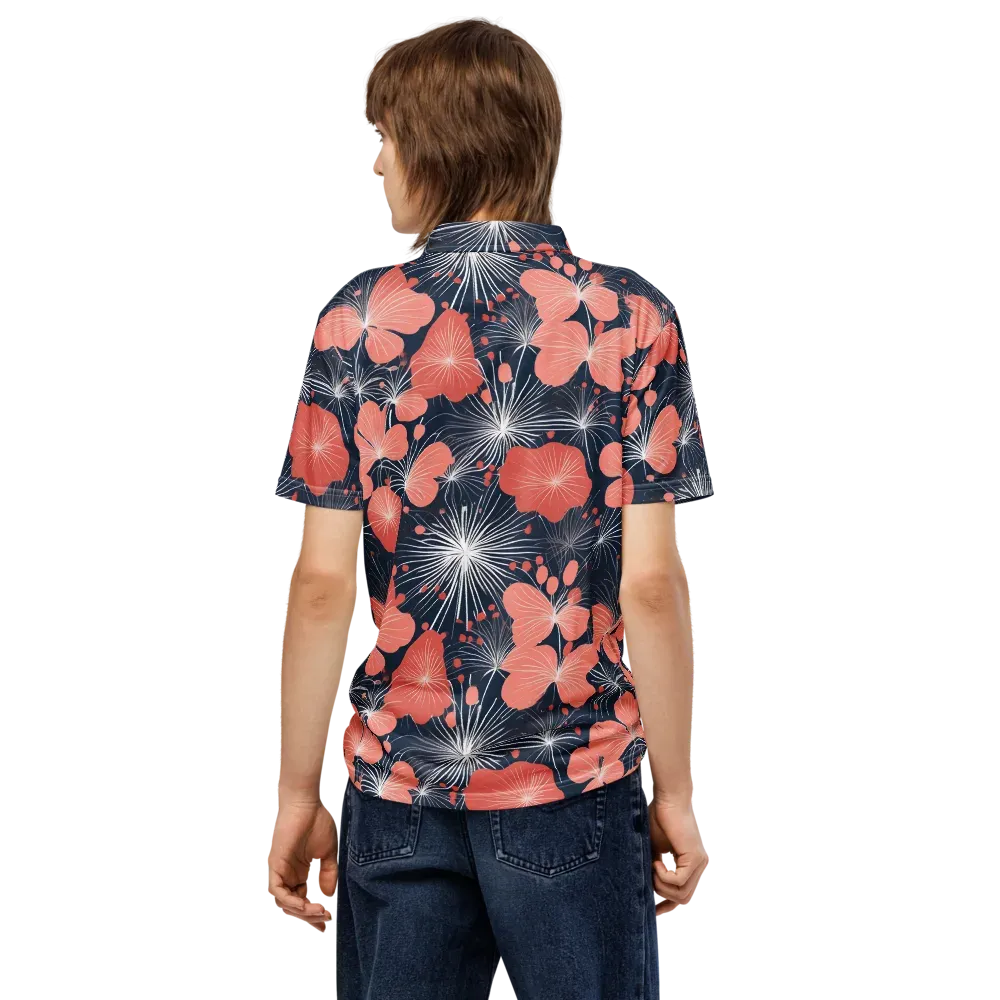 Coral Midnight Bloom on Men's Slim Fit Polo Shirt — Back