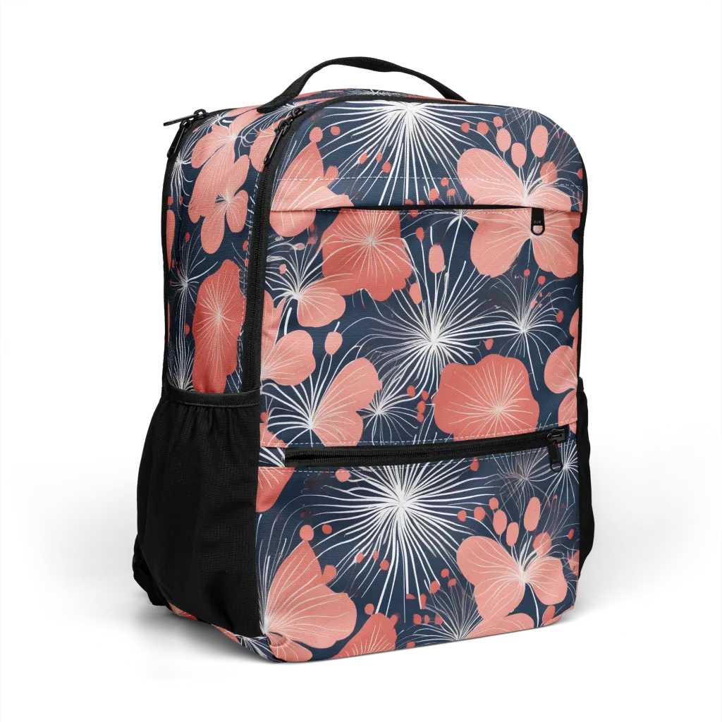 Coral Midnight Bloom on Utility Backpack — Right Front