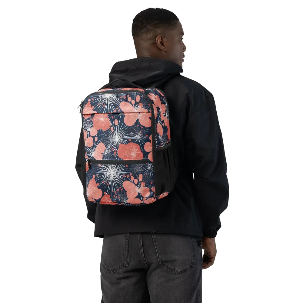 Coral Midnight Bloom on Utility Backpack — Back