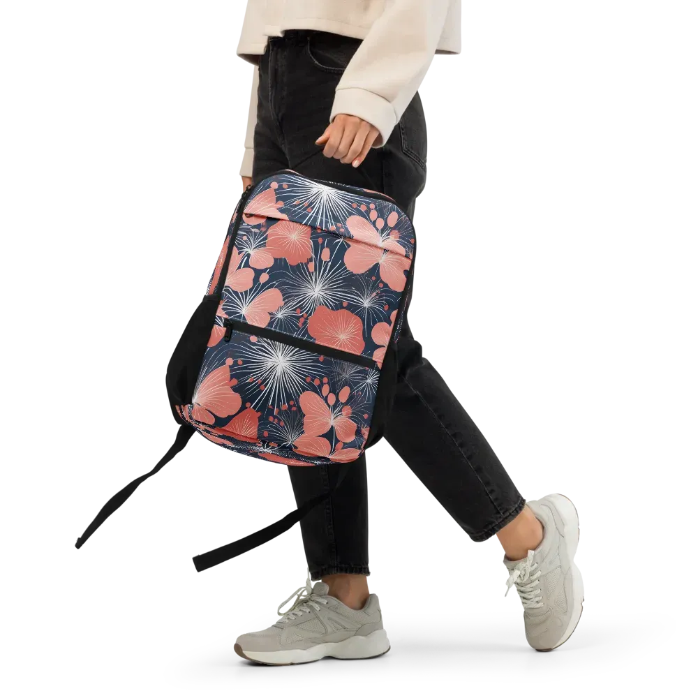 Coral Midnight Bloom on Utility Backpack — Front