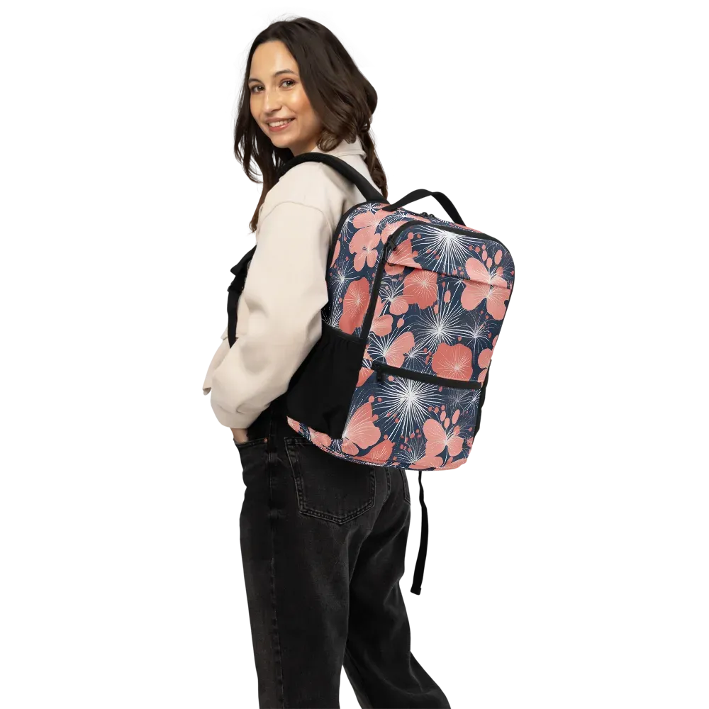 Coral Midnight Bloom on Utility Backpack — Back