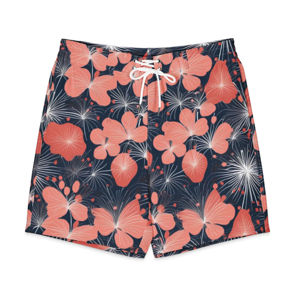 Coral Midnight Bloom on Men's Board Shorts — Front