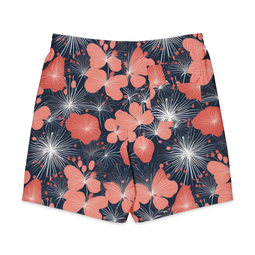 Coral Midnight Bloom on Men's Board Shorts — Back