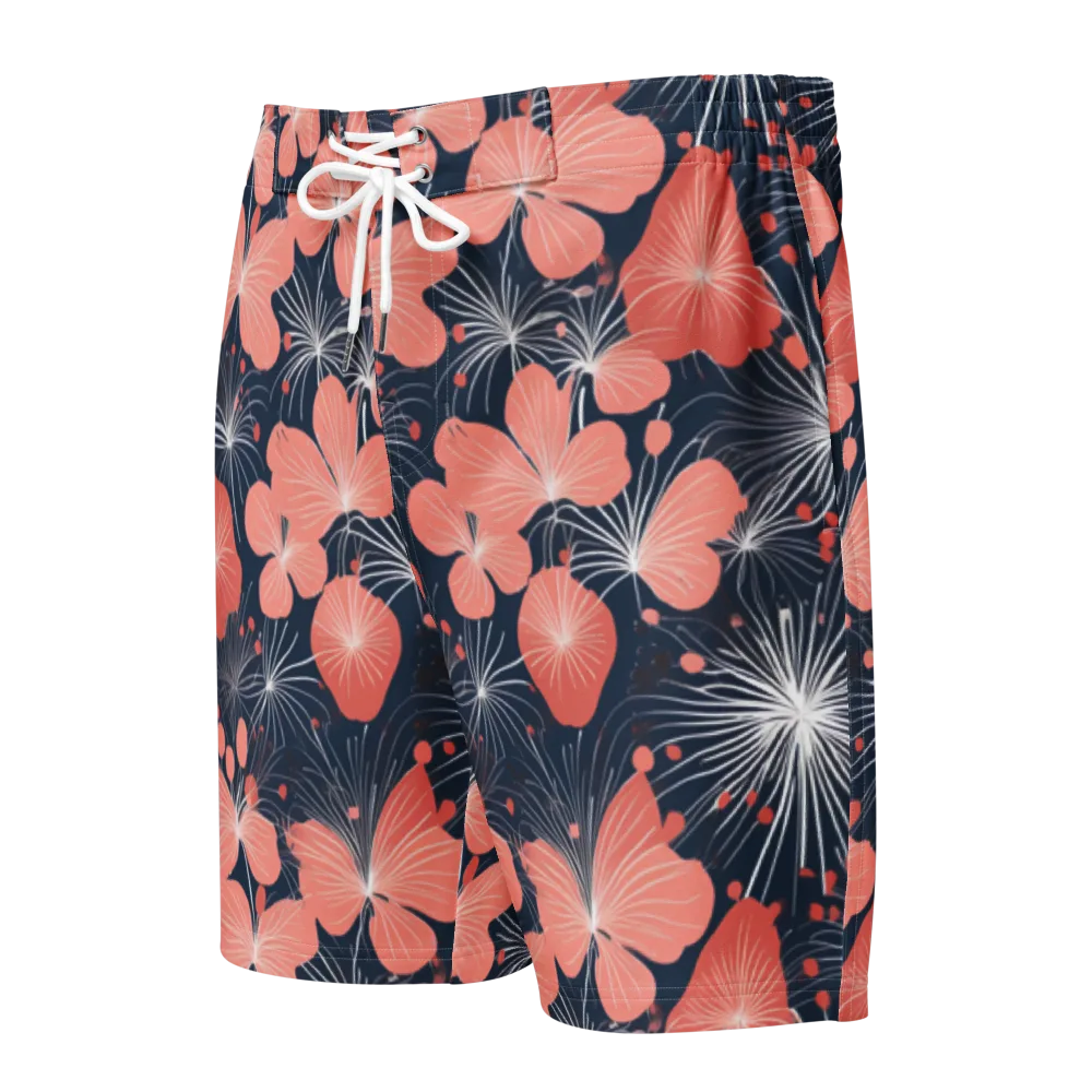 Coral Midnight Bloom on Men's Board Shorts — Front