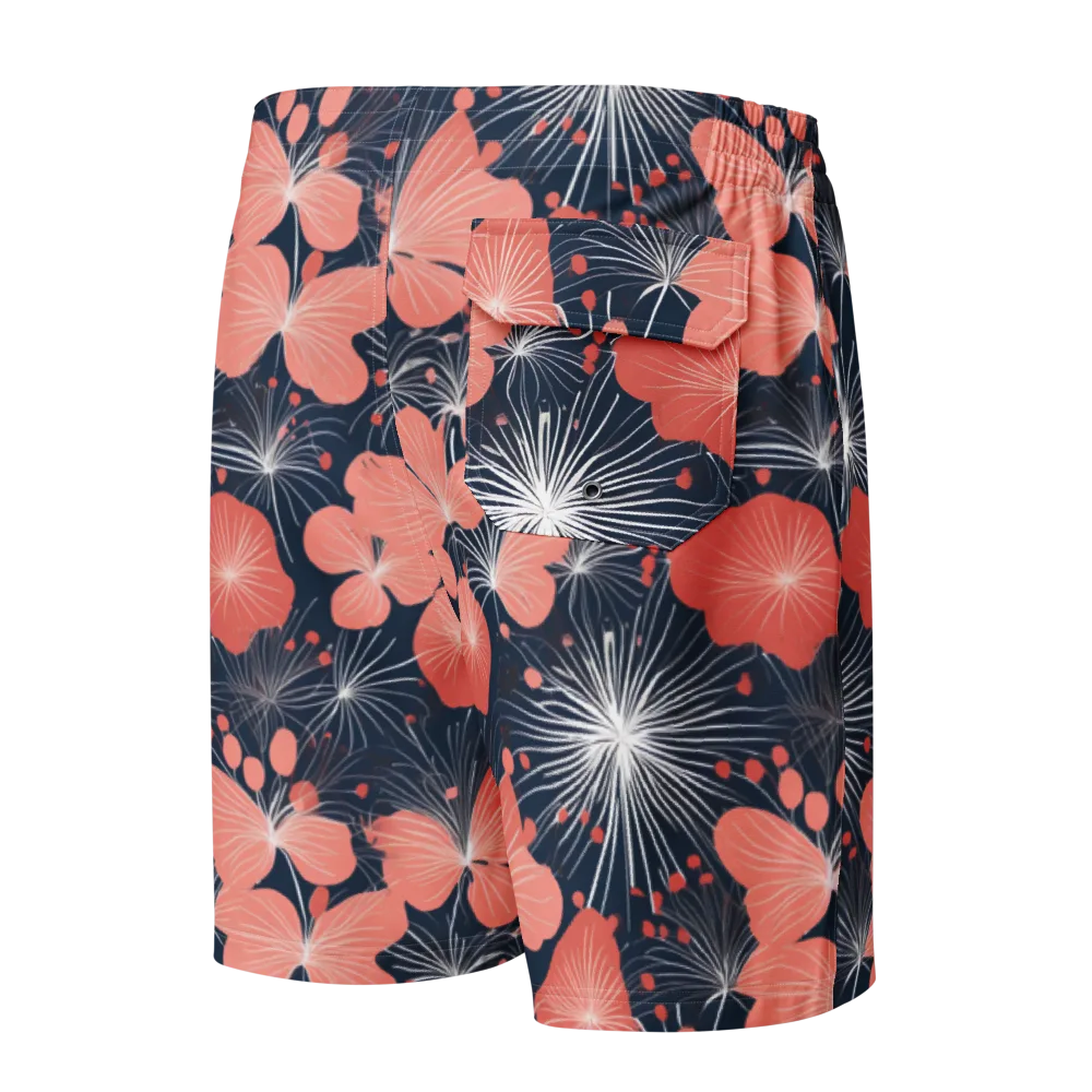 Coral Midnight Bloom on Men's Board Shorts — Back