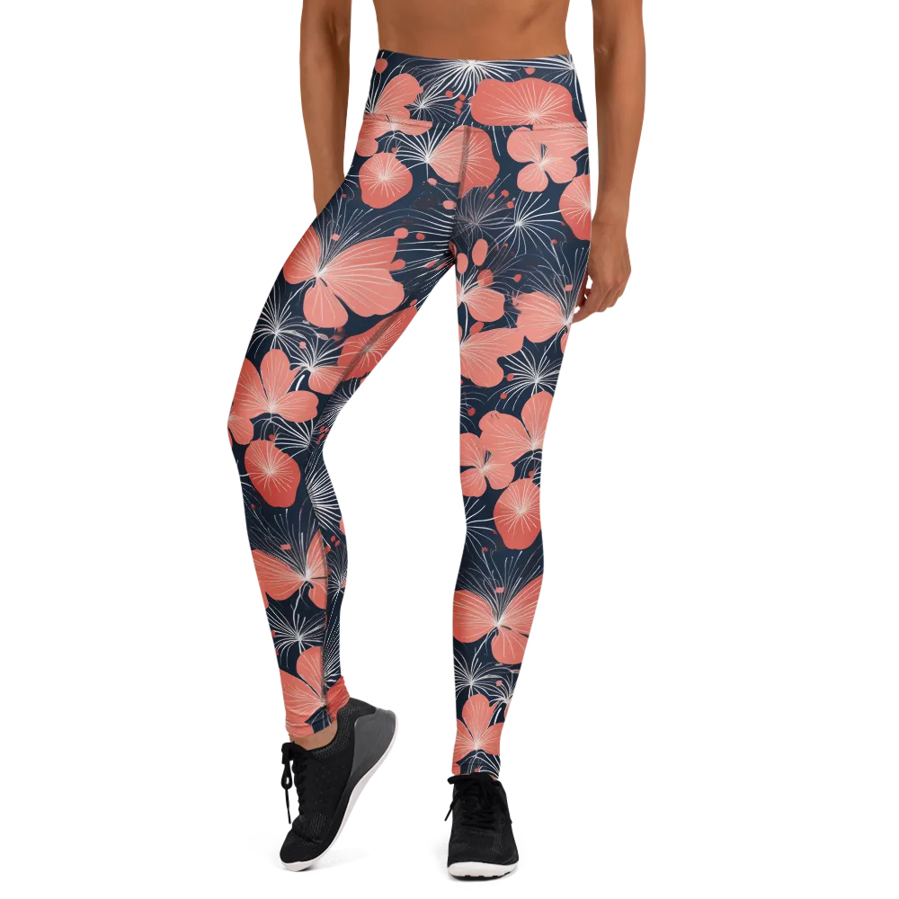 Coral Midnight Bloom on Yoga Leggings — Front