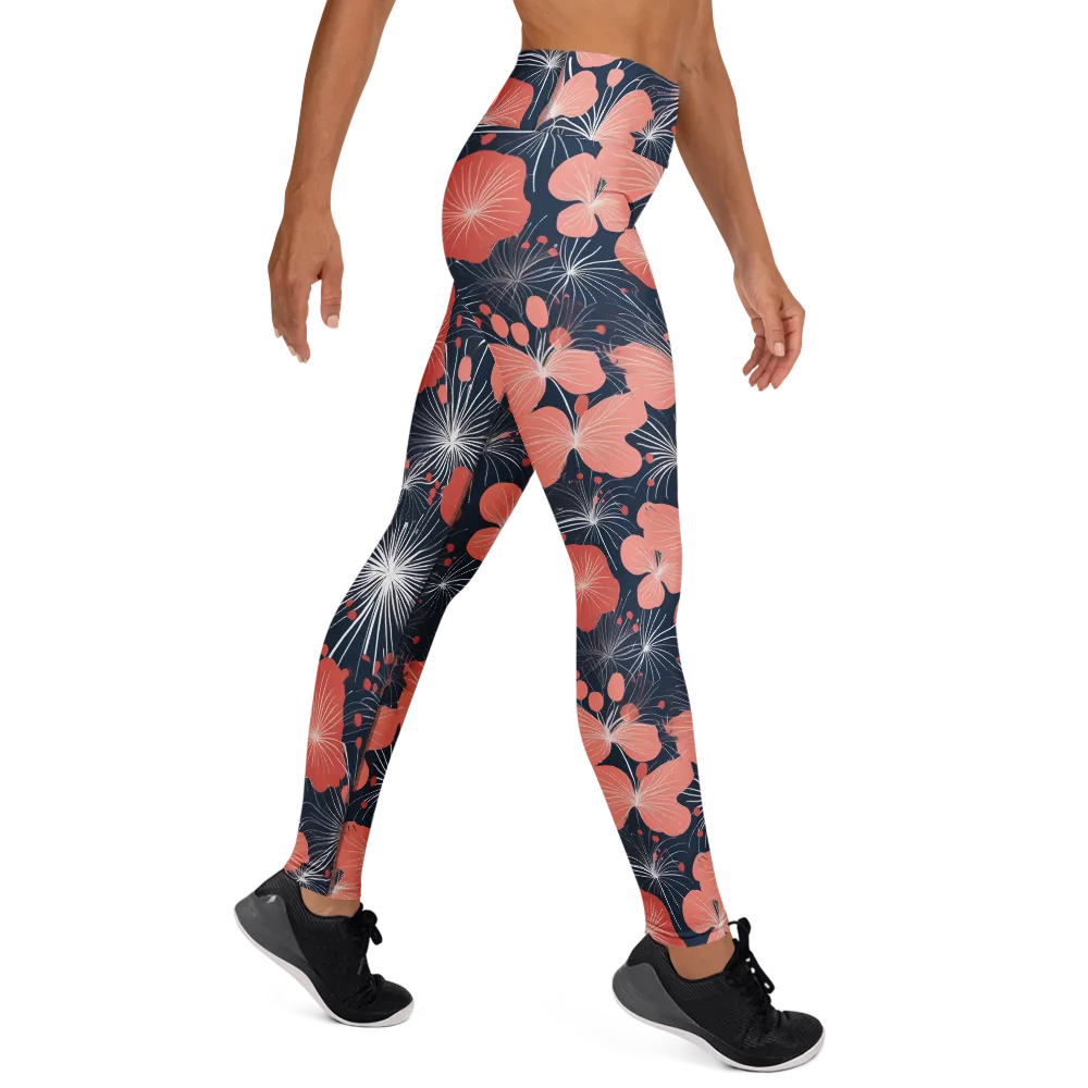 Coral Midnight Bloom on Yoga Leggings — Right