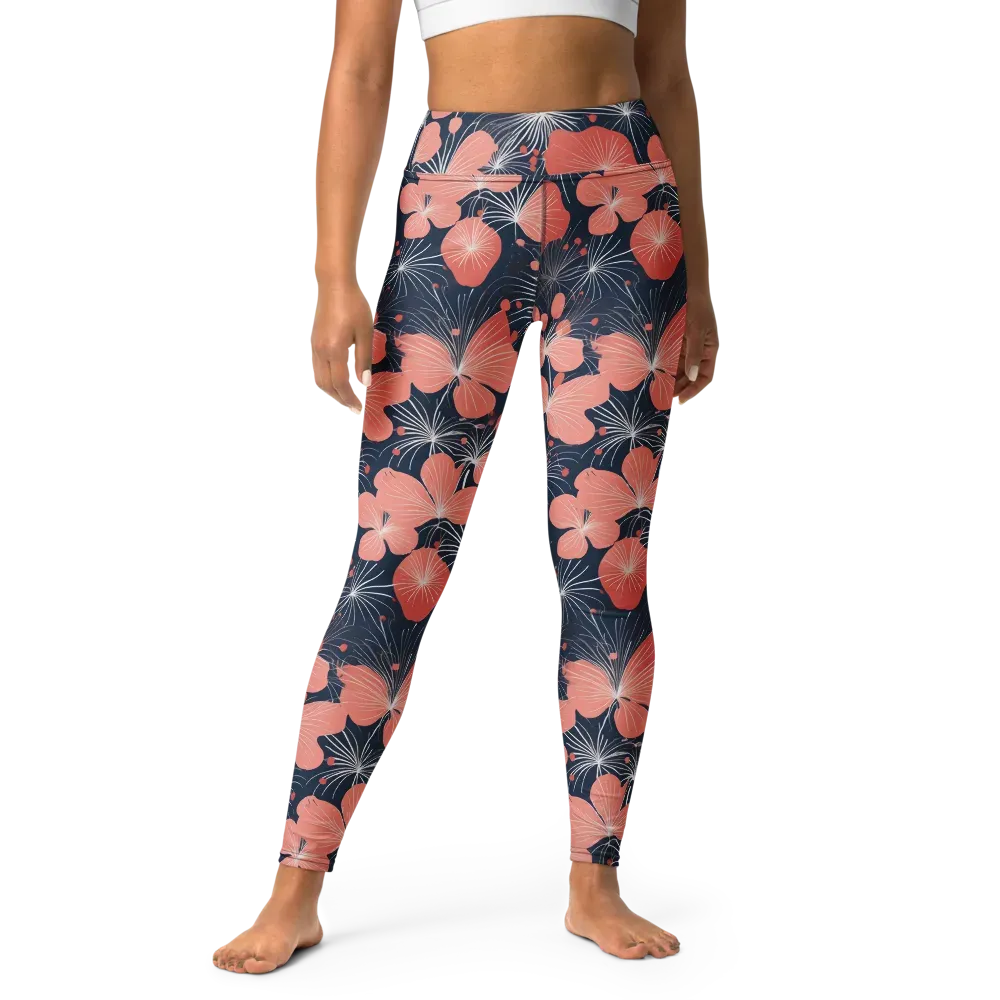 Coral Midnight Bloom on Yoga Leggings — Front