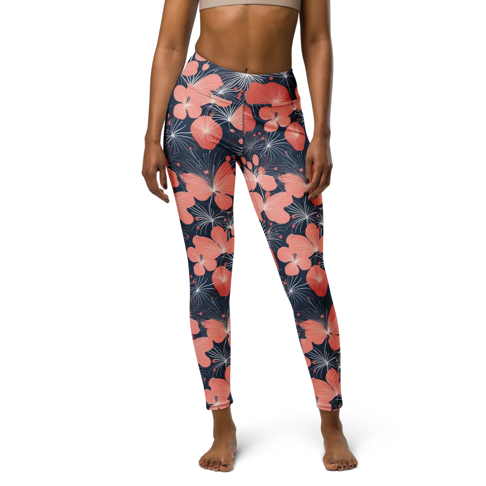 Coral Midnight Bloom on Yoga Leggings — Front