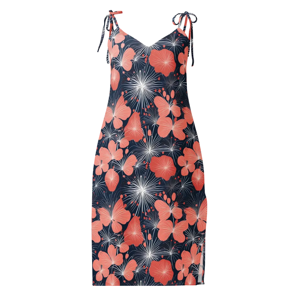 Coral Midnight Bloom on Slip Dress — Front