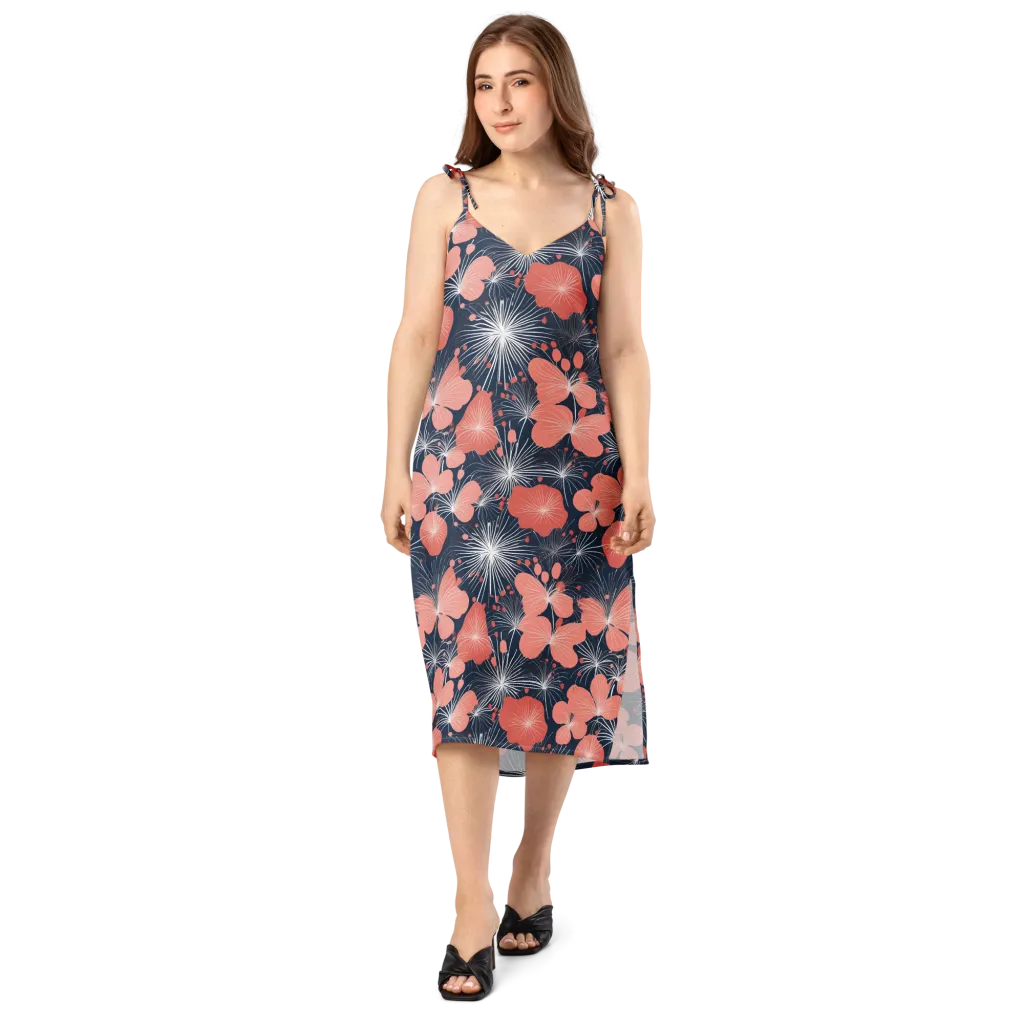 Coral Midnight Bloom on Slip Dress — Front