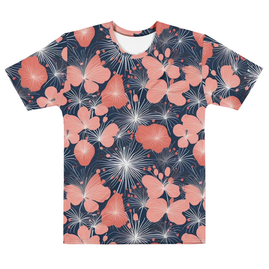 Coral Midnight Bloom on Men's Cotton Crew Neck T-Shirt — Front