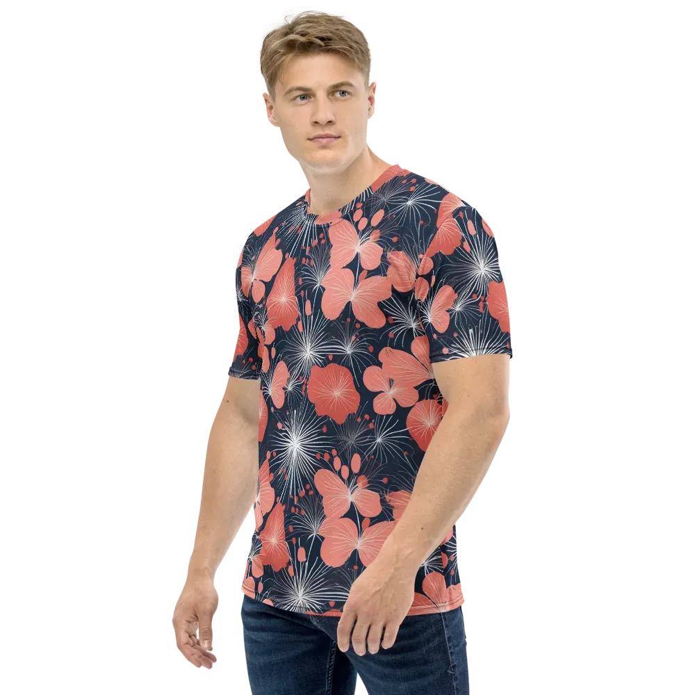 Coral Midnight Bloom on Men's Crew Neck T-Shirt — Left