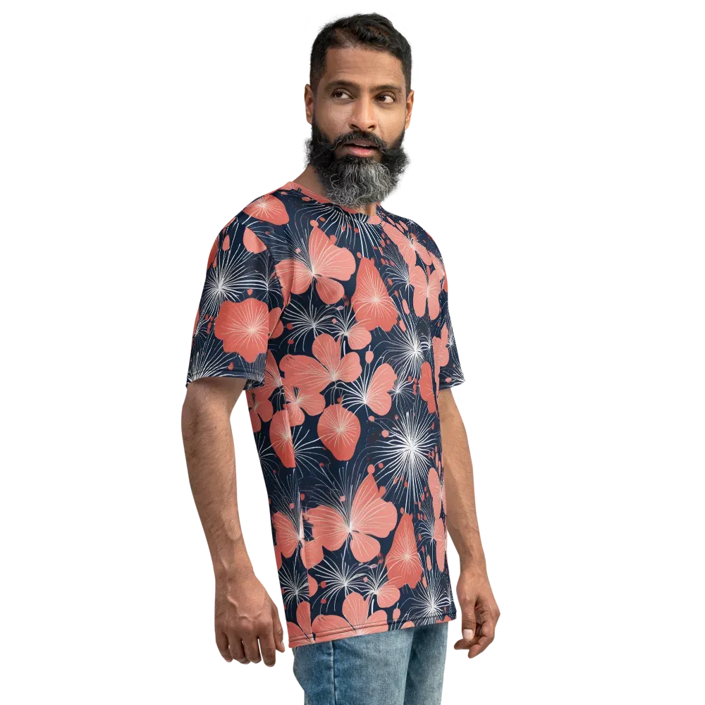 Coral Midnight Bloom on Men's Crew Neck T-Shirt — Right