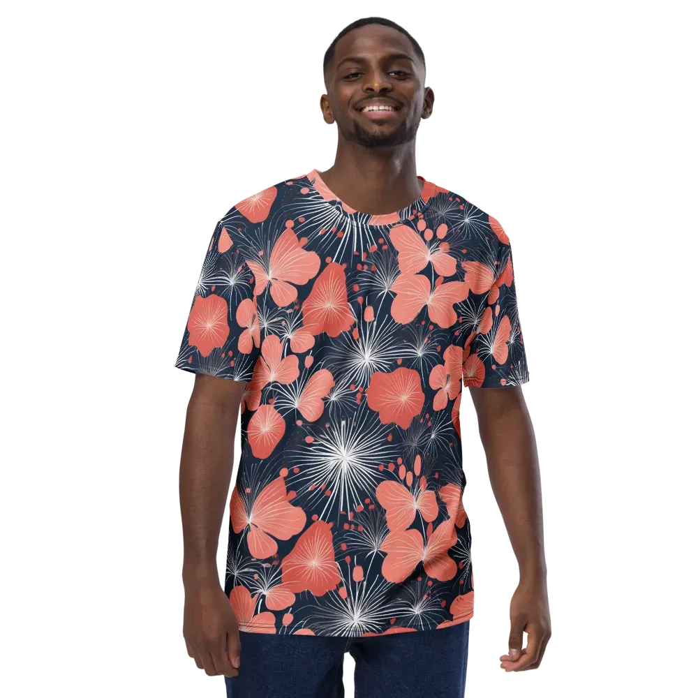 Coral Midnight Bloom on Men's Crew Neck T-Shirt — Front