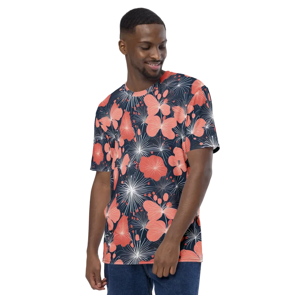 Coral Midnight Bloom on Men's Crew Neck T-Shirt — Left