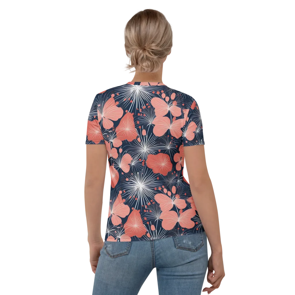 Coral Midnight Bloom on Women's Crew Neck T-Shirt — Back