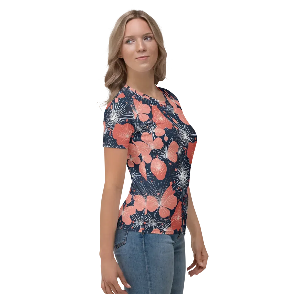 Coral Midnight Bloom on Women's Crew Neck T-Shirt — Right