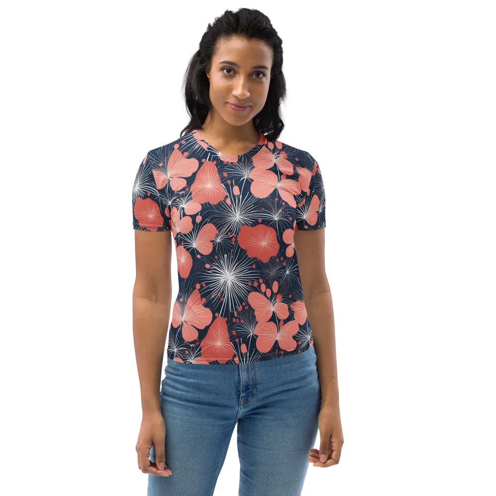 Coral Midnight Bloom on Women's Crew Neck T-Shirt — Front
