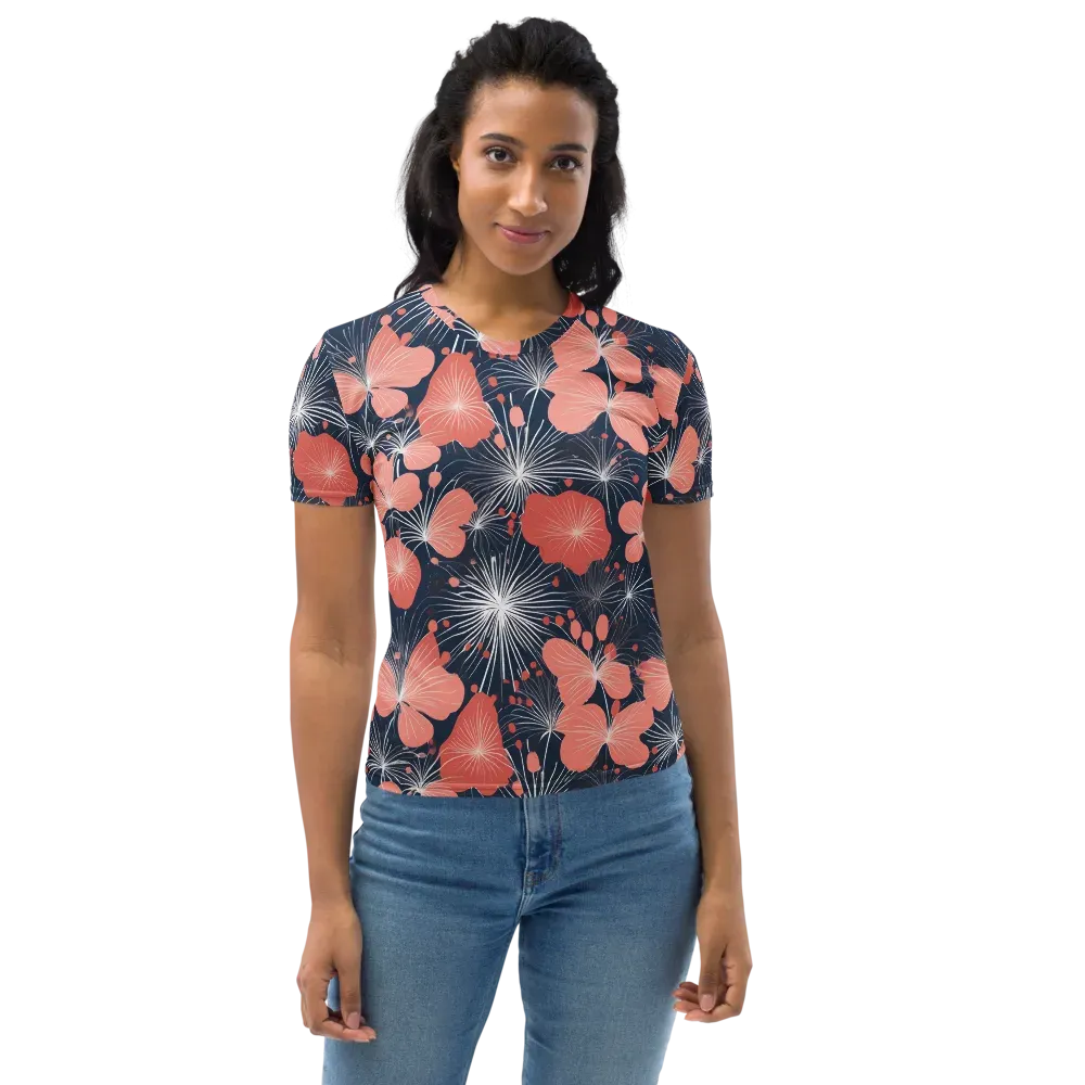 Coral Midnight Bloom on Women's Crew Neck T-Shirt — Front
