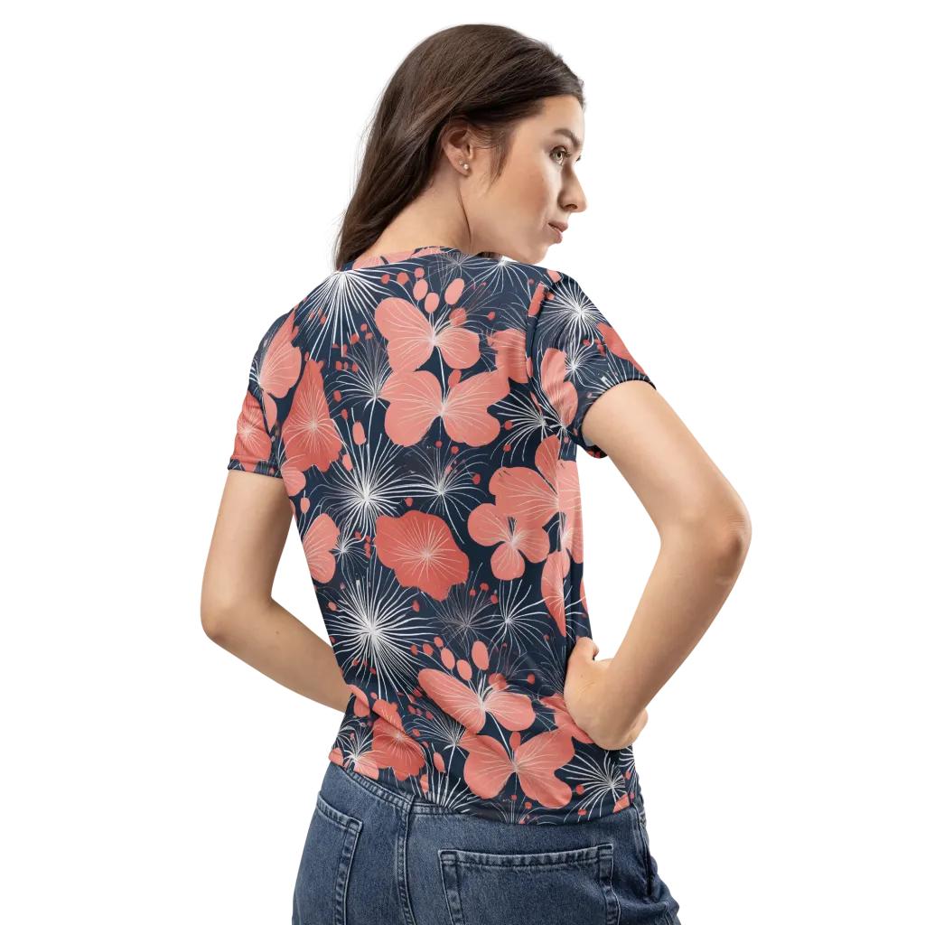 Coral Midnight Bloom on Women's Crew Neck T-Shirt — Back