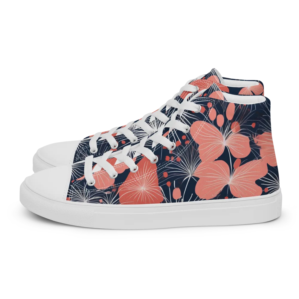 Coral Midnight Bloom on Women's High Top Canvas Shoes — Left