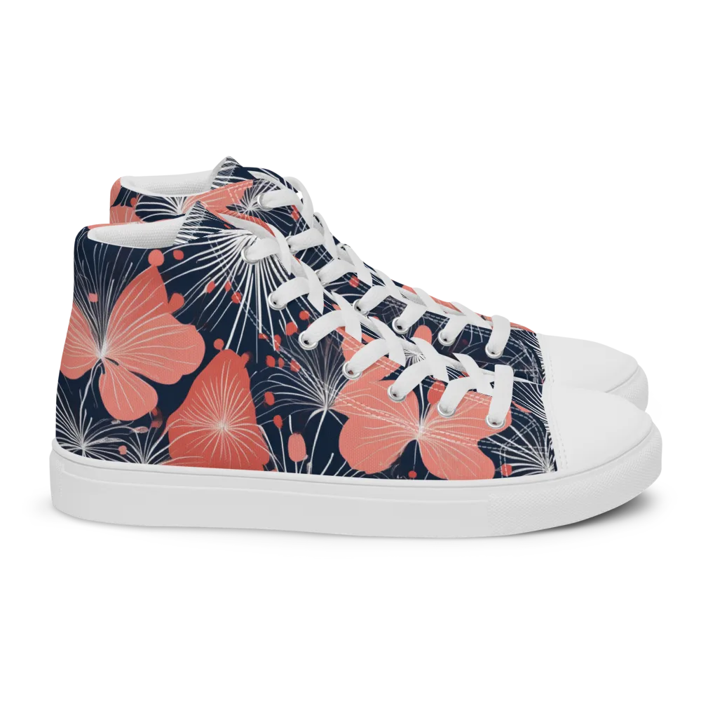 Coral Midnight Bloom on Women's High Top Canvas Shoes — Right