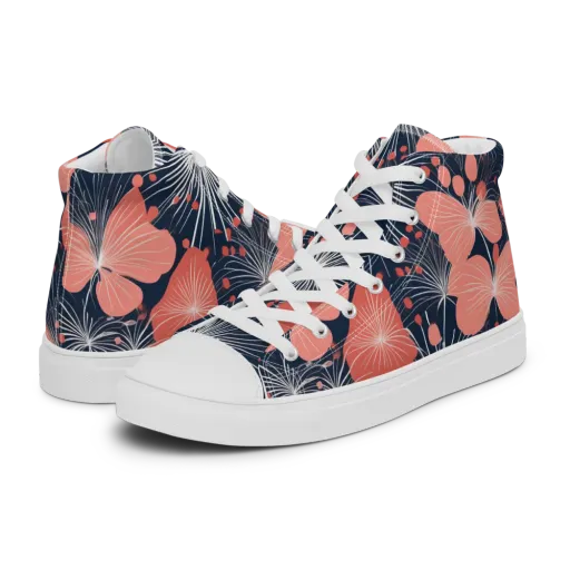 Coral Midnight Bloom on a Women's High Top Canvas Shoes