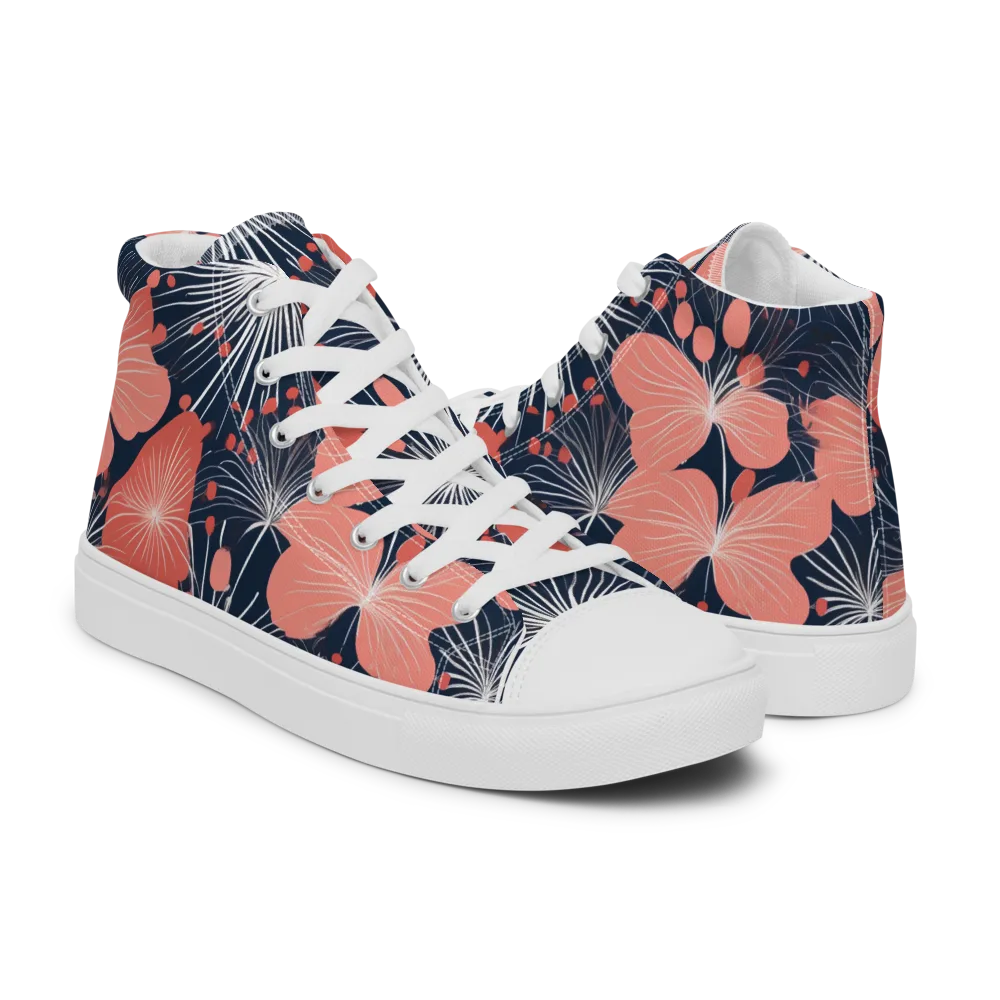 Coral Midnight Bloom on Women's High Top Canvas Shoes — Right