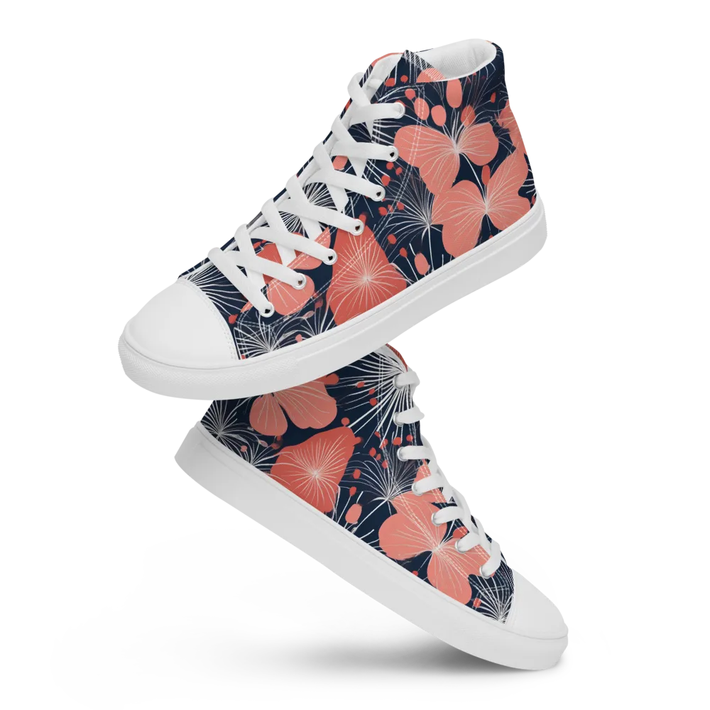 Coral Midnight Bloom on Women's High Top Canvas Shoes — Front