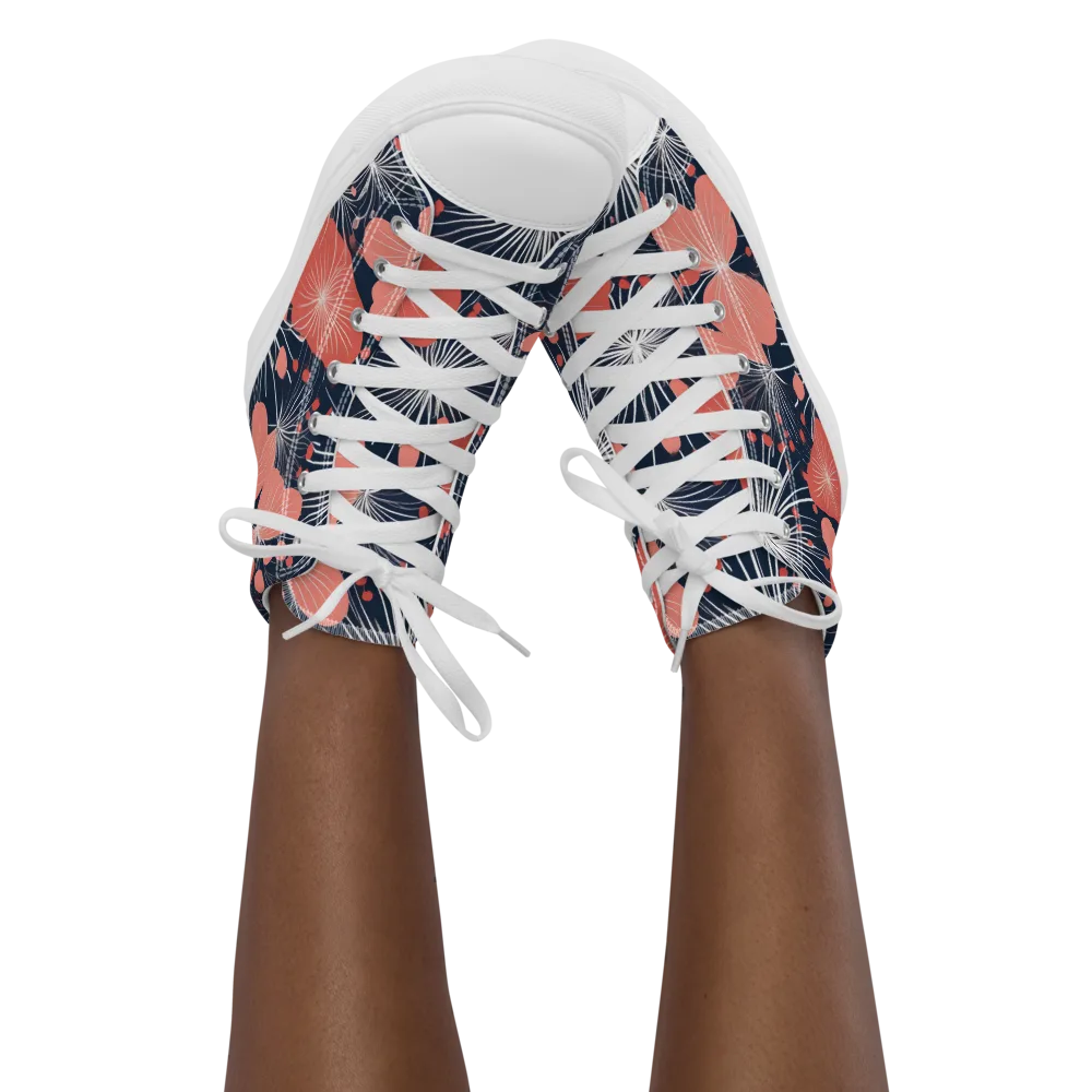 Coral Midnight Bloom on Women's High Top Canvas Shoes — Front