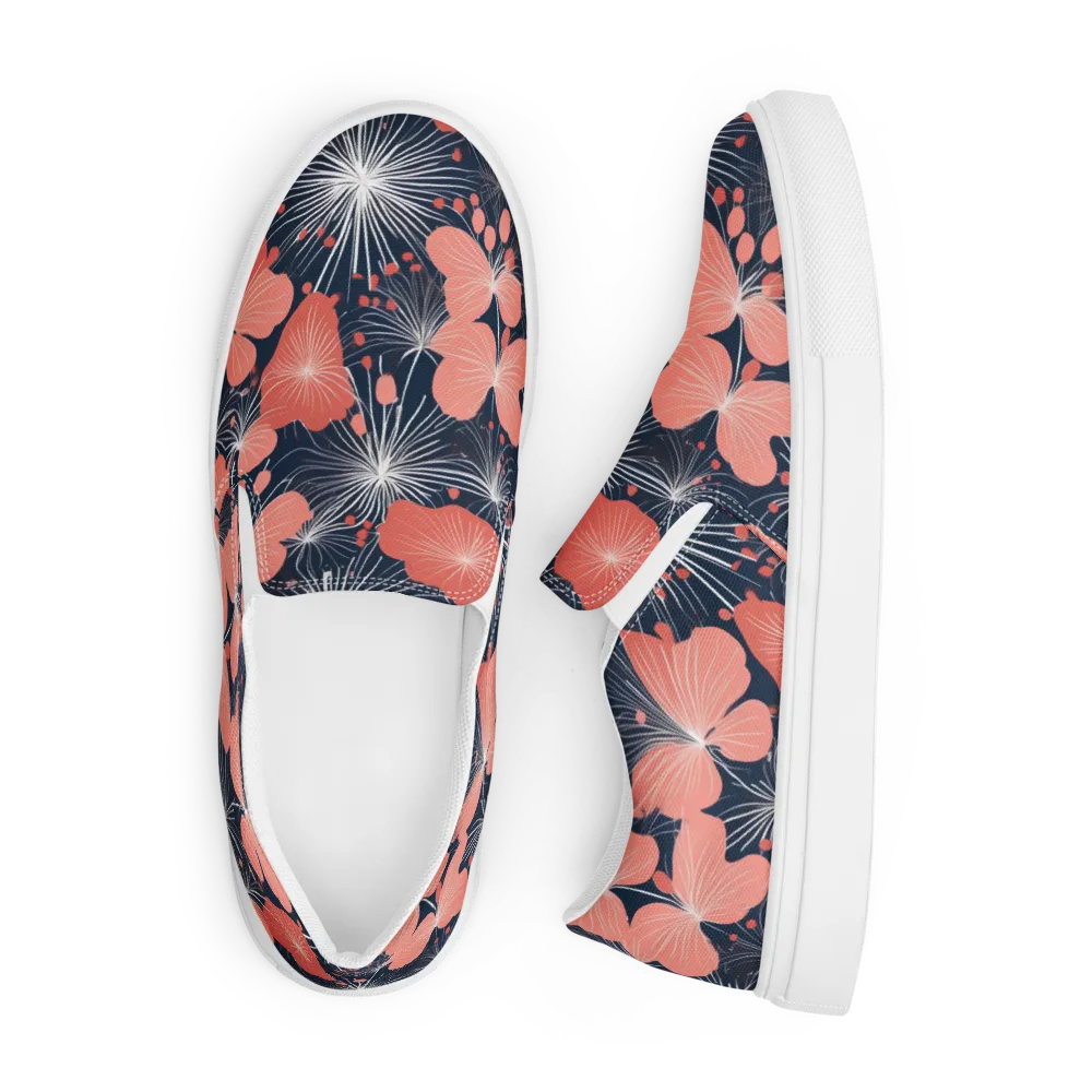 Coral Midnight Bloom on Men's Slip-On Canvas Shoes — Front