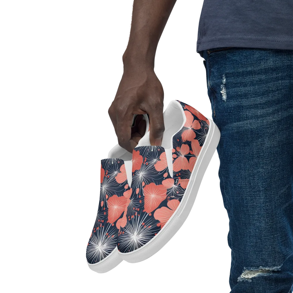 Coral Midnight Bloom on Men's Slip-On Canvas Shoes — Left Front