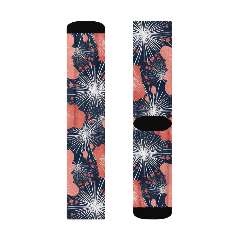 Coral Midnight Bloom on Socks — Left Sock