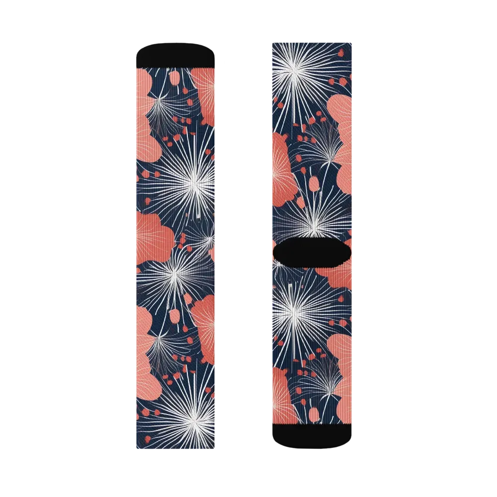 Coral Midnight Bloom on Socks — Right Sock
