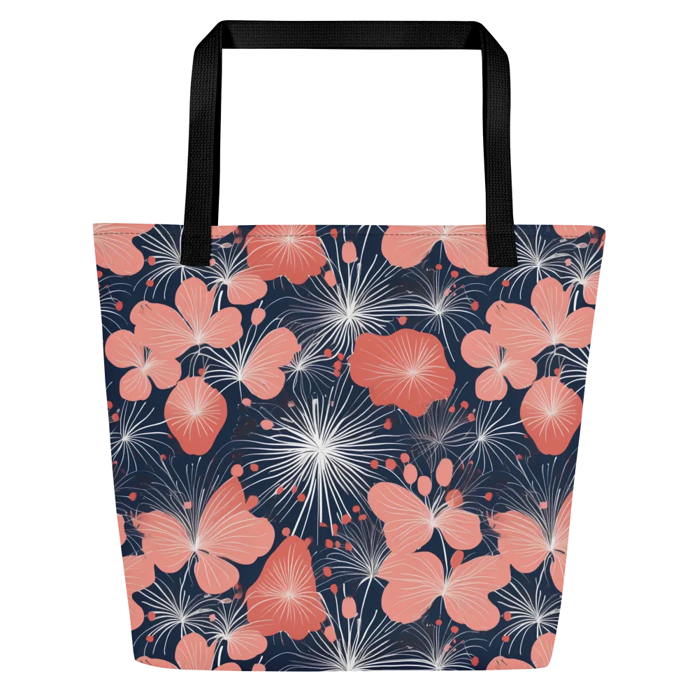 Coral Midnight Bloom on Large Tote Bag W/ Pocket — Front