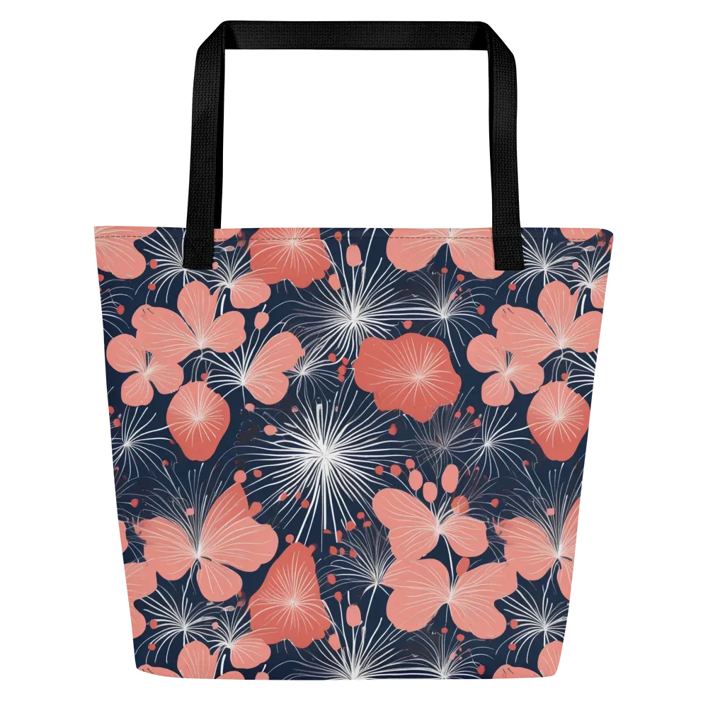 Coral Midnight Bloom on Large Tote Bag W/ Pocket — Front