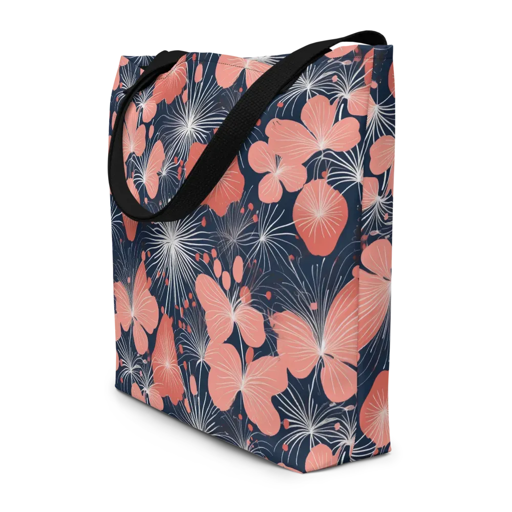 Coral Midnight Bloom on Large Tote Bag W/ Pocket — Front