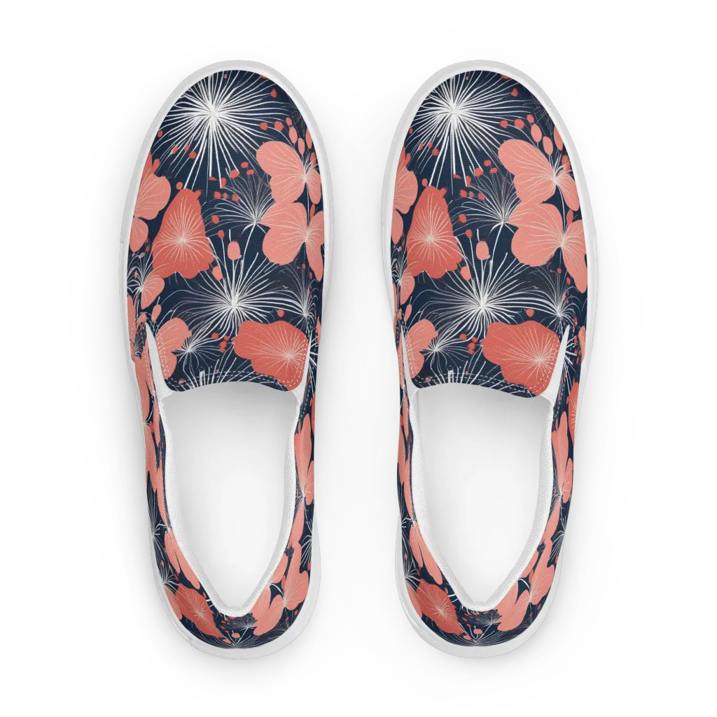 Coral Midnight Bloom on Women's Slip-On Canvas Shoes — Front