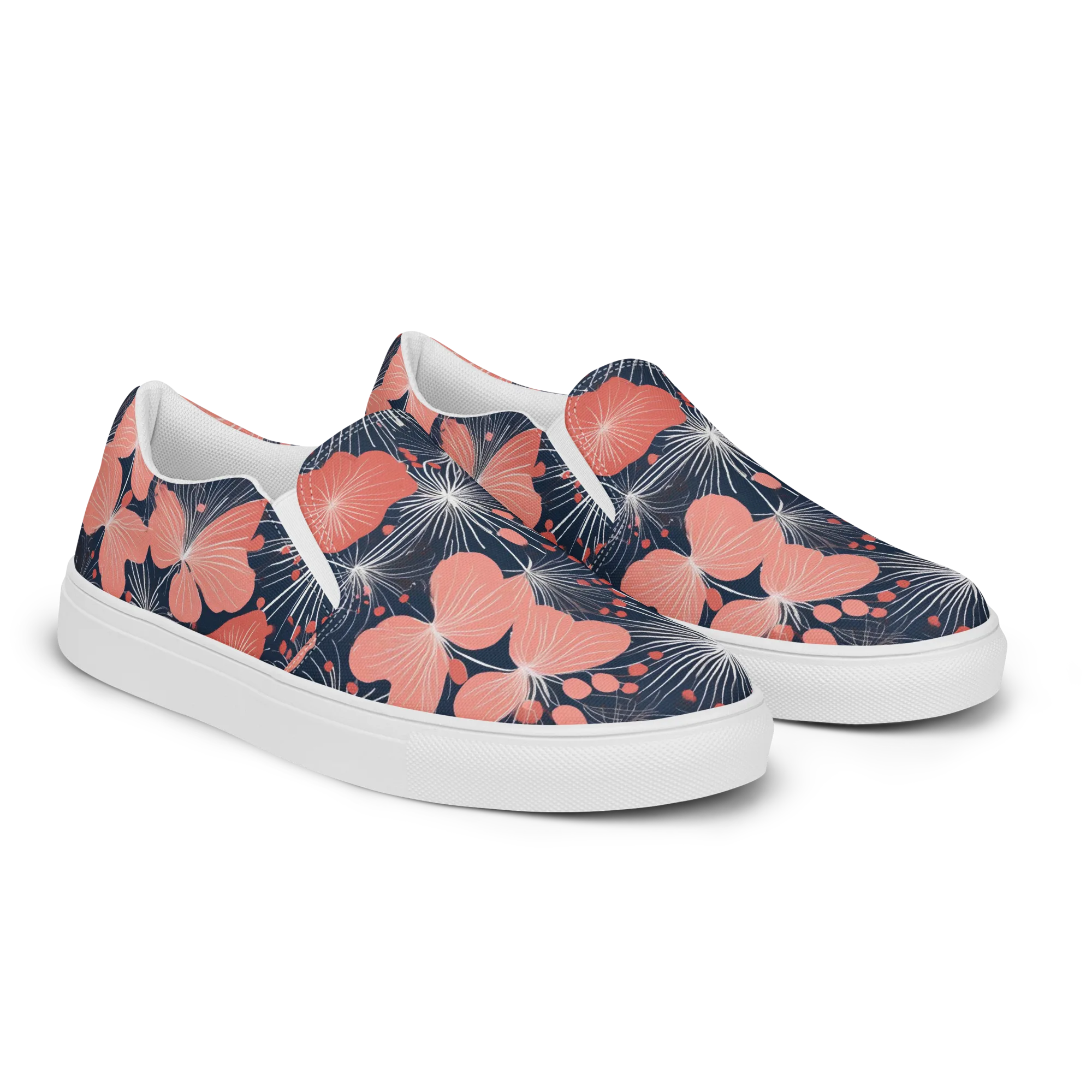 Coral Midnight Bloom on Women's Slip-On Canvas Shoes — Right Front