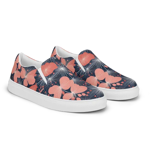 Coral Midnight Bloom on a Women's Slip-On Canvas Shoes