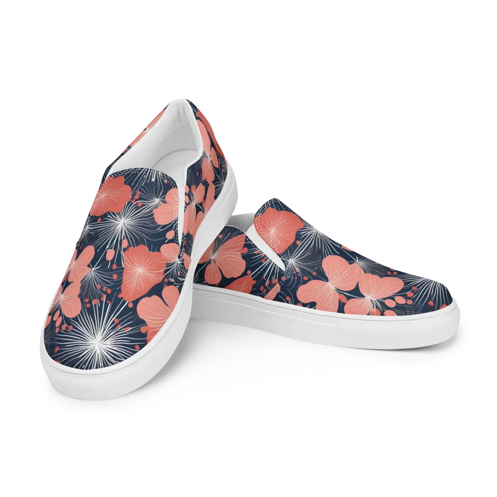 Coral Midnight Bloom on Women's Slip-On Canvas Shoes — Left Front