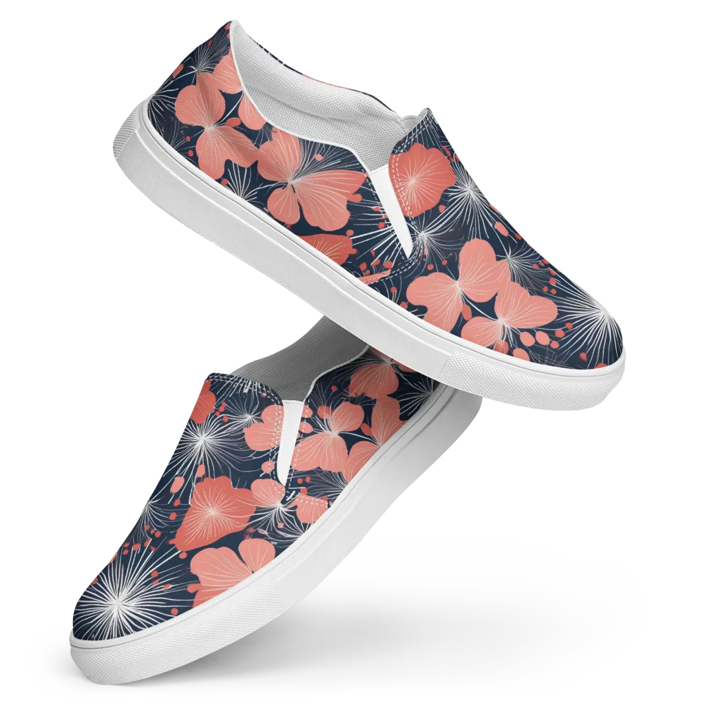 Coral Midnight Bloom on Women's Slip-On Canvas Shoes — Front