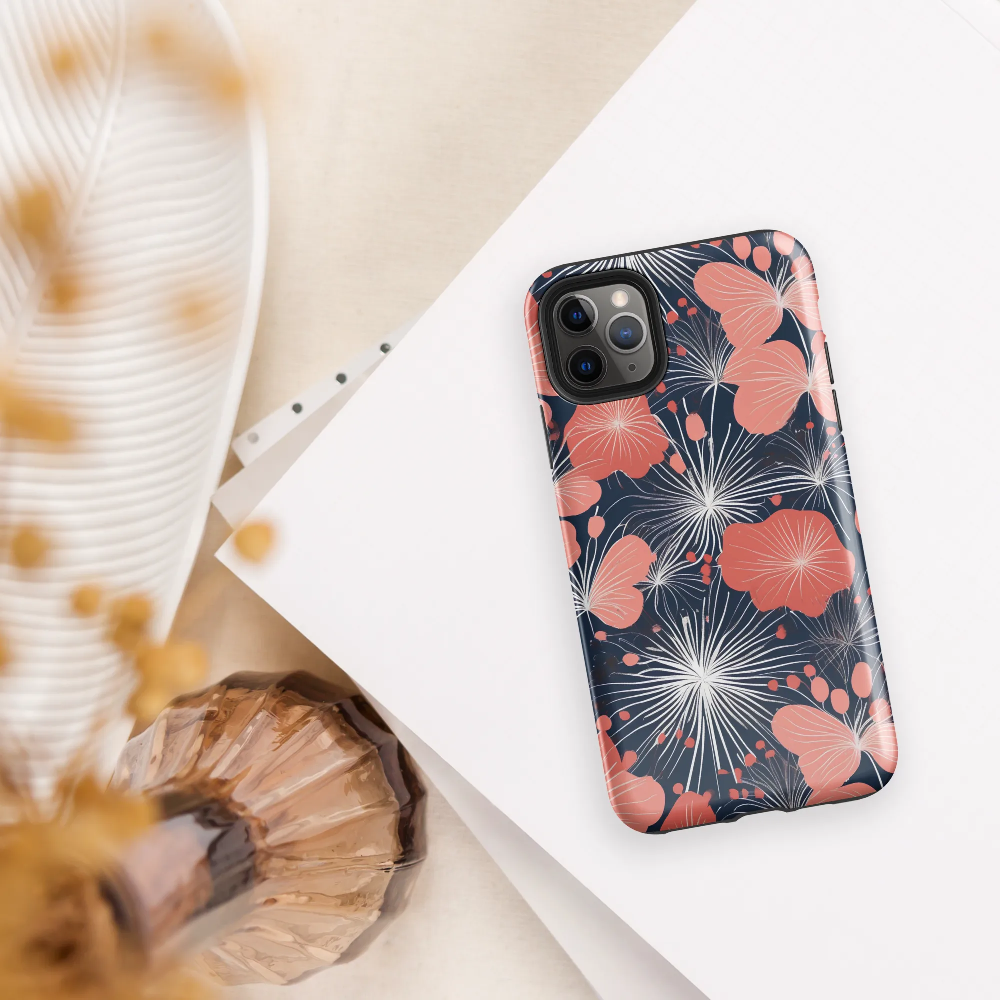 Coral Midnight Bloom on Tough Case for iPhone® — Front