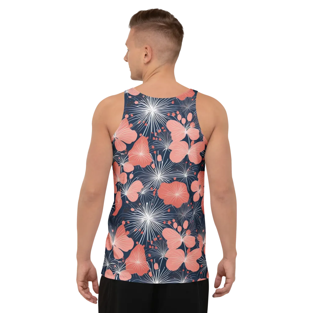 Coral Midnight Bloom on Men's Tank Top — Back