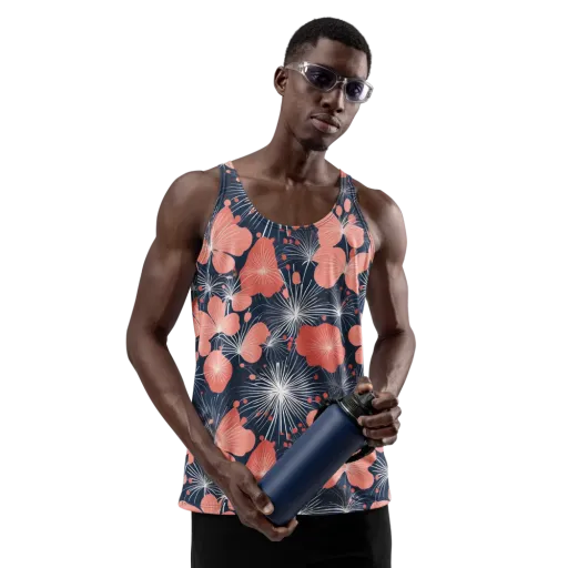Coral Midnight Bloom on a Men's Tank Top