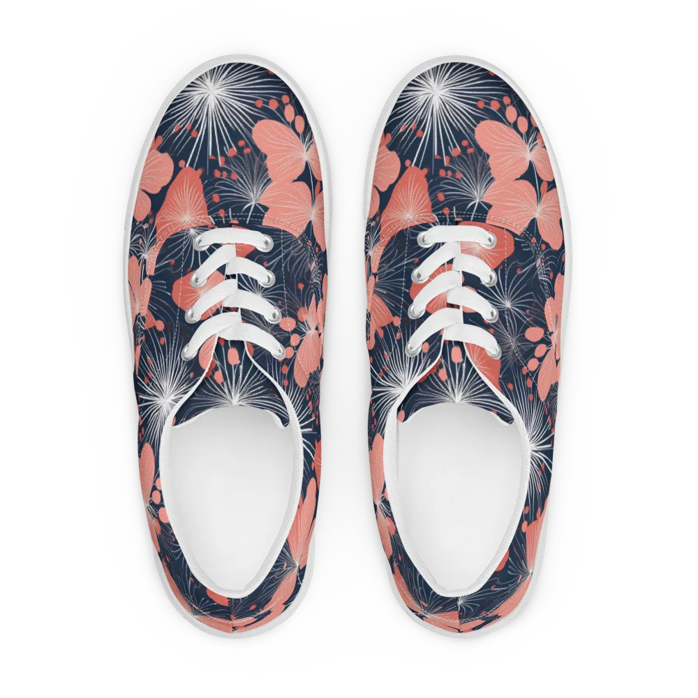 Coral Midnight Bloom on Men's Lace-Up Canvas Shoes — Front